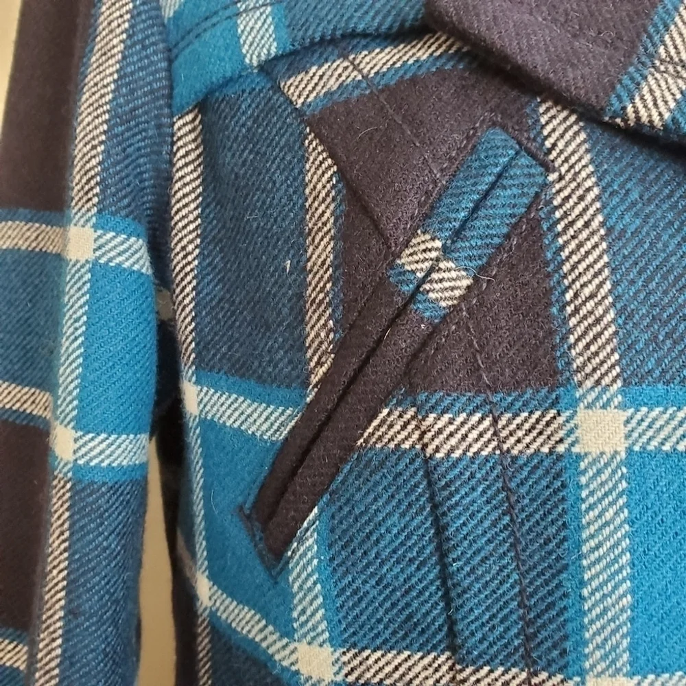 American Eagle Wool Plaid Check Double Breasted Pea Coat Peacoat Jacket AE M Y2K